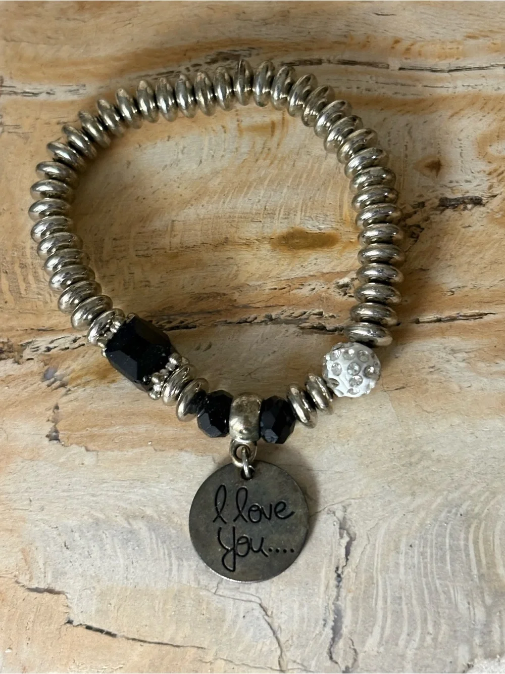 'I Love You' Charm Beaded Stretch Bracelet